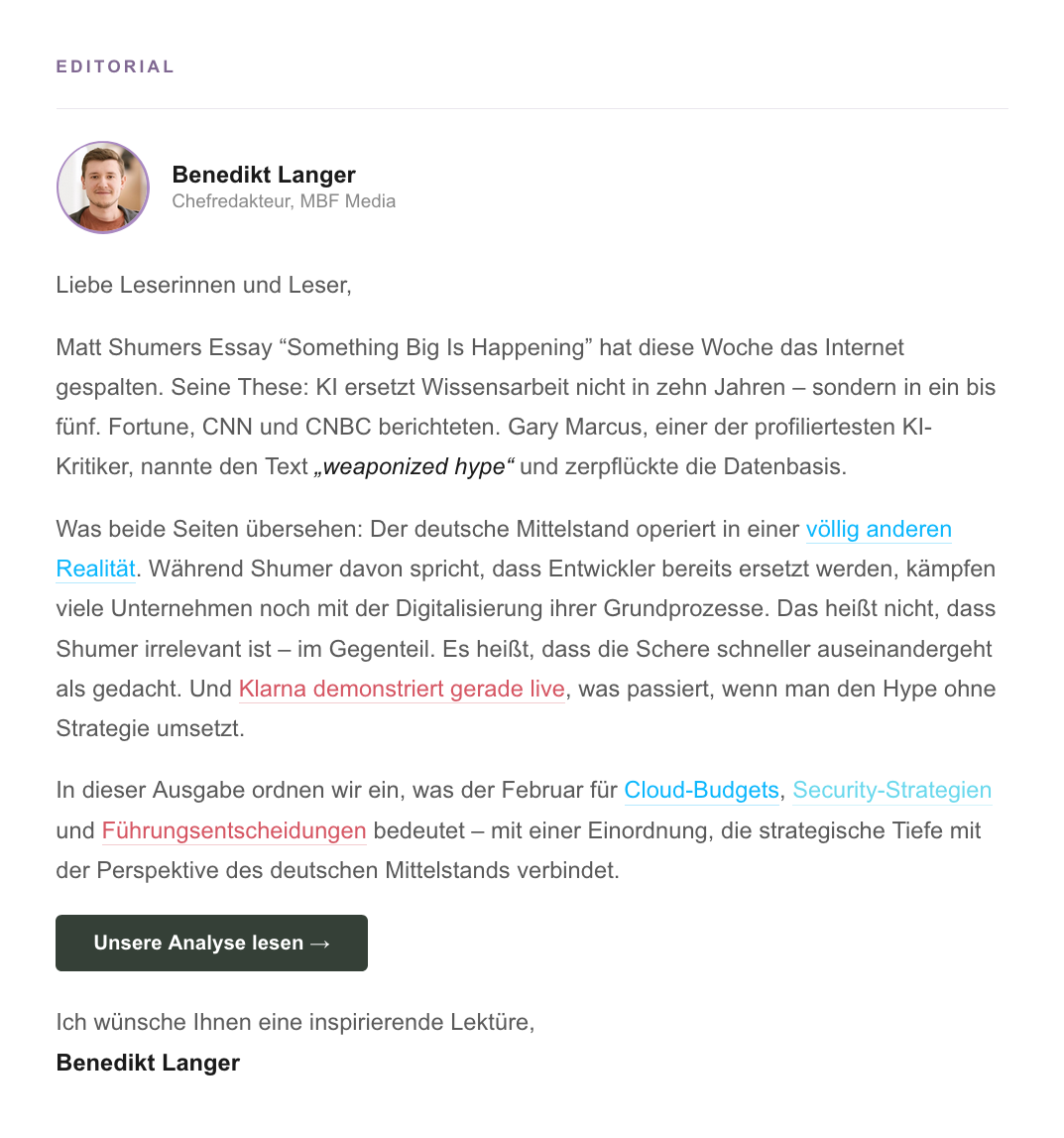 MBF Media Newsletter – Editorial und Einordnung