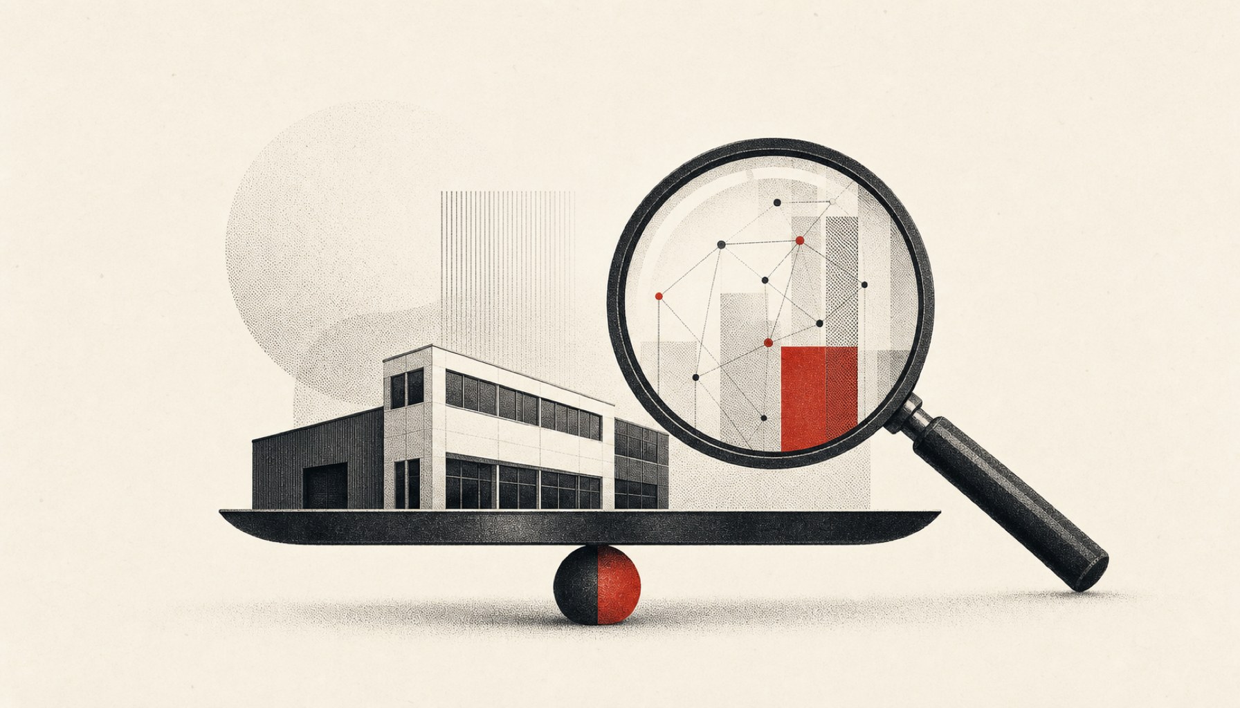 KI-generiertes Beitragsbild: KI-gestützte Unternehmensbewertung vor der Nachfolge. Ruhige konzeptuelle Editorial-Illustration auf hellem Off