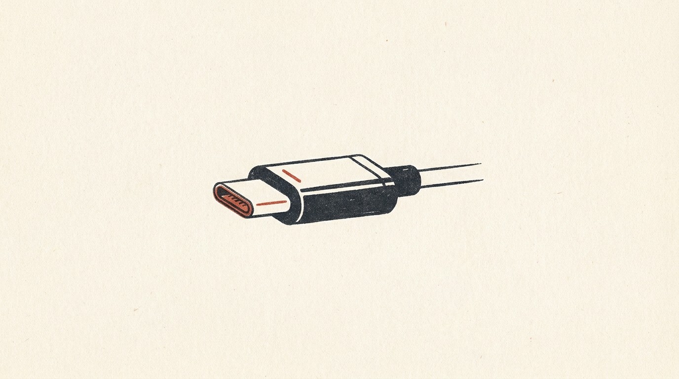 USB-C-Stecker mit abgezogener Schutzkappe, Kontakte sichtbar (KI-generiert)