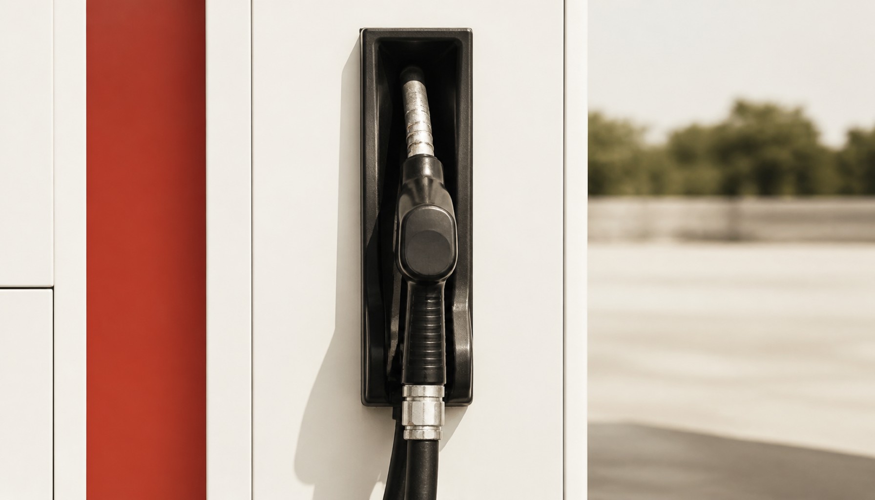 Zapfpistole an einer Tankstelle, Symbol für den Kraftstoffanteil in der Teuerung (KI-generiert)